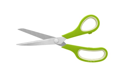 Preview: Green Handled Scissors Half Open on White Background