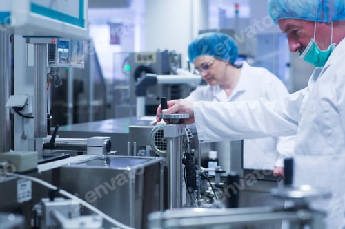 Preview: Workers operating machinery in pharmaceutical plant