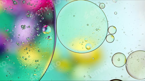 Preview: Abstract Colorful Food Oil Drops Bubbles and spheres Flowing on Water Surface