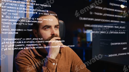 Preview: Remote employee using augmented reality technology to visualize lines of code