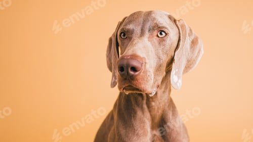 Preview: Weimaraner dog portrait looking intently forward
