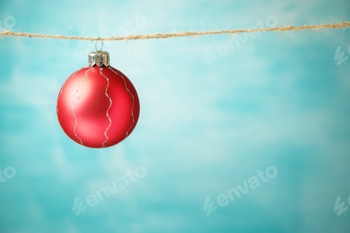 Preview: Red Christmas ball hanging on blue background