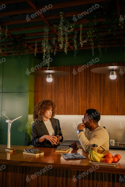 Preview: Interracial experts discussing renewable and sustainable energy.