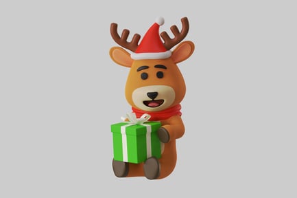 Preview: Cartoon reindeer with present