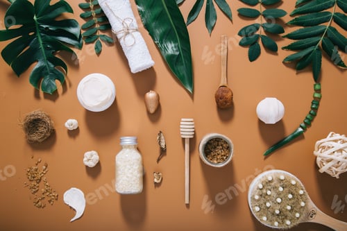 Preview: Beautiful spa composition on brown background to use in design