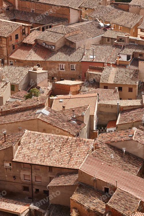 Preview: Picturesquel tile rooftops in spanish village. Daroca, Zaragoza. Huesca, Spain