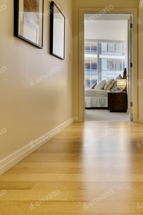 Preview: Corridor leading to bedroom in luxury highrise apartment