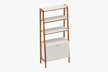 Preview: Mid-Century Modern Open Shelving Bookcase with Cabinet