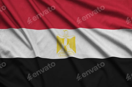 Preview: Egypt flag is depicted on a sports cloth fabric with many folds. Sport team waving banner