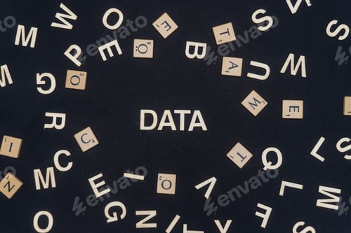 Preview: DATA word written on dark paper background. DATA text for your concepts