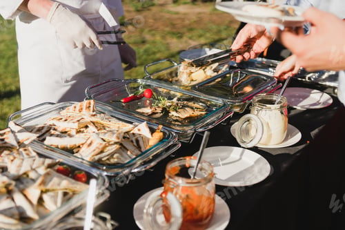 Preview: Catering banquet table at the reception.