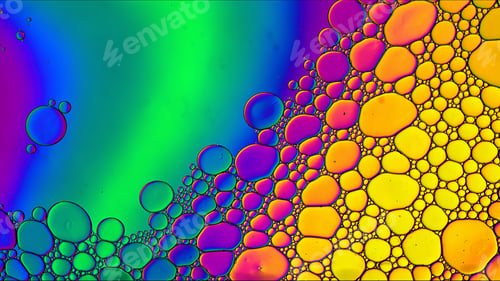 Preview: Abstract Colorful Food Oil Drops Bubbles and spheres Flowing on Water Surface