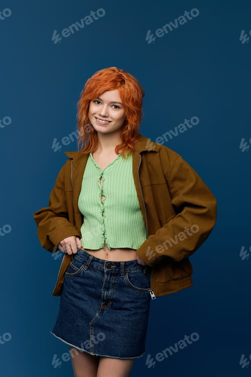 Preview: Embracing spring fashion with youthful style against a vibrant blue backdrop