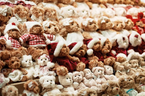 Festive Teddy Bears Dressed for Winter Holidays
