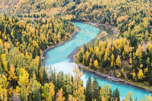 Preview: kanas autumn landscape,colorful moon bay, xinjiang