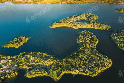 Preview: Lyepyel, Lepel Lake, Beloozerny District, Vitebsk Region. Aerial View Of Lyepyel Cityscape Skyline