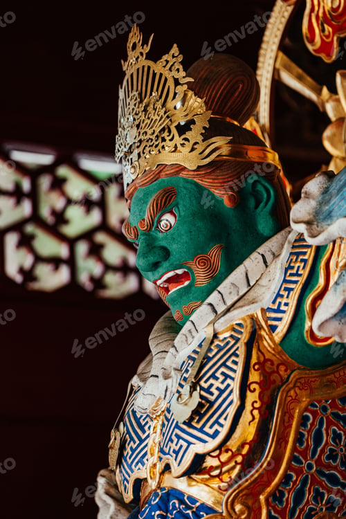 Preview: Green faced figure called Jikokuten, the Guardian of the Nation at Taiyuin Temple