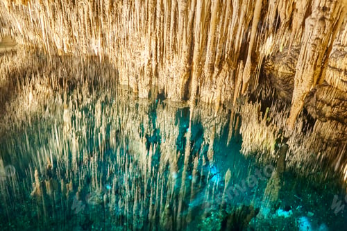 Preview: Blue crystal waters in a cave. Cuevas Drach. Mallorca, Spain