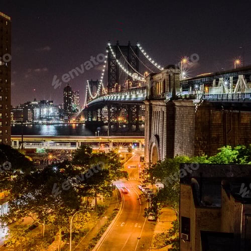Preview: Manhattan Bridge at night, Manhattan, New York, USA