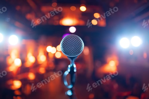 Preview: Microphone on stage against a background of auditorium.
