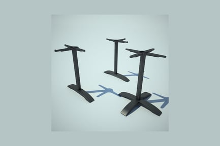 Preview: Triangular arrangement of three black metal tables with cross-shaped bases