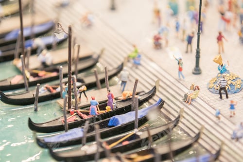 Preview: September 04, 2019: series of gondolas are moored along the canal, ready to transport tourists