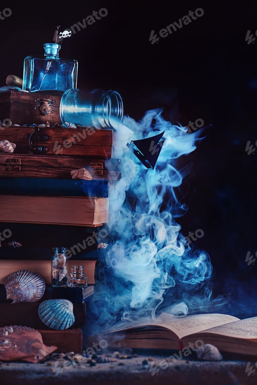 Preview: Reader's imagination: still life with books and sea travel