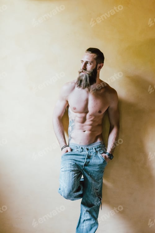 Preview: young bearded man bare chested