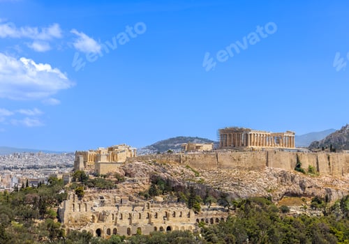Preview: Ancient landmark citadel Acropolis of Athens seen from the Hill of the Muses, Philopappos Hill