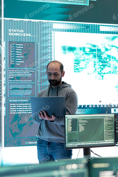 Preview: Cyber security team conducting cyber surveillance in governmental control room