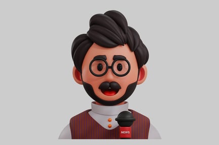 Preview: Cartoon reporter character with microphone