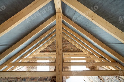 Preview: Attic space of a building under construction with wooden beams