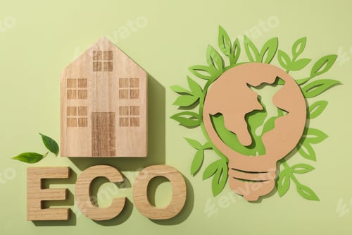 Preview: Eco house concept, wooden house with the word eco