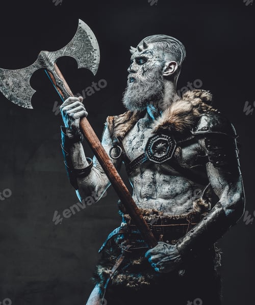 Preview: Armed with axe dead king in atmospheric dark background