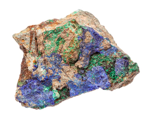 Preview: raw Azurite and Malachite on rock isolated