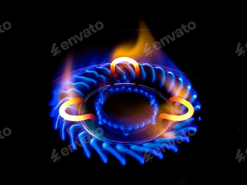 Preview: Closeup shot of a beautiful blue flame in a gas stove