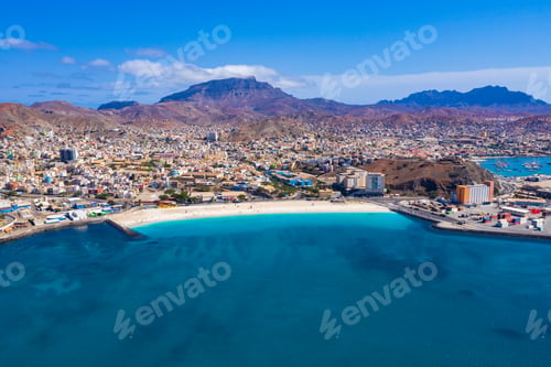 Preview: Aerial view of Laginha beach in Mindelo city in Sao Vicente Island in Cape Verde