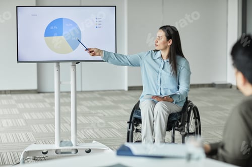 Preview: Businesswoman in Wheelchair Giving Presentation at Meeting