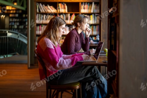Preview: Two women focused on their work in a cozy library setting.