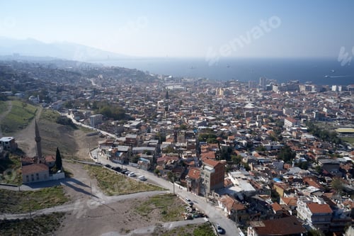 Preview: Aerial panoramic view of beautiful seaside town.