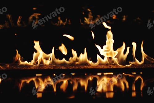 Preview: Fire reflected on a black glass surface