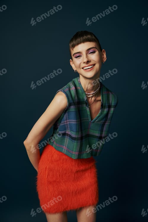 Preview: Crimson Elegance: Woman in Red Skirt Poses