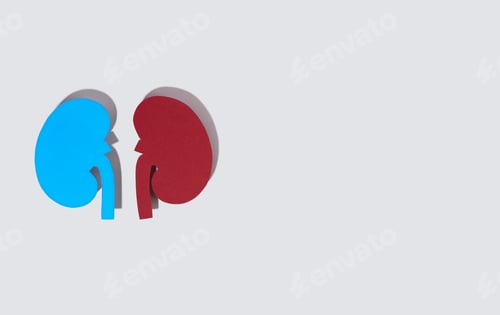 Preview: Concept World kidney day, handcraft paper red and blue kidneys on pastel color background.Copy space