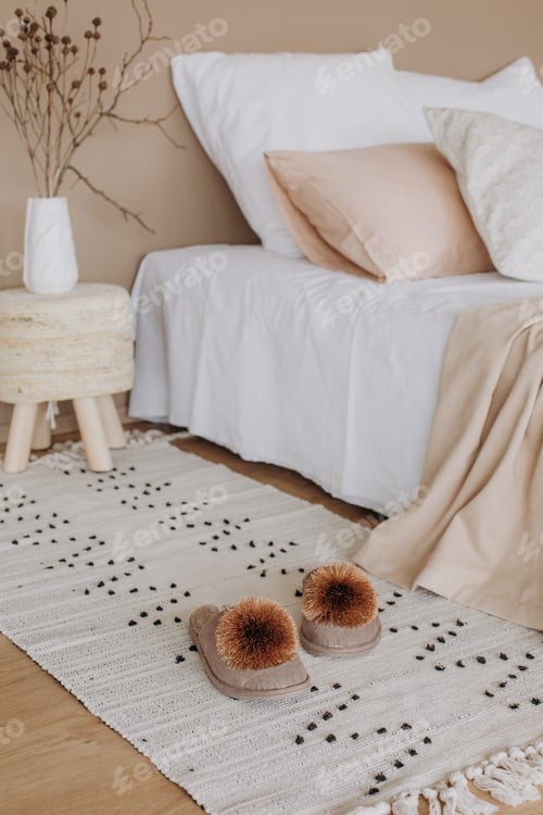 Preview: Stylish Bedroom Details with Rug and Cozy Slippers