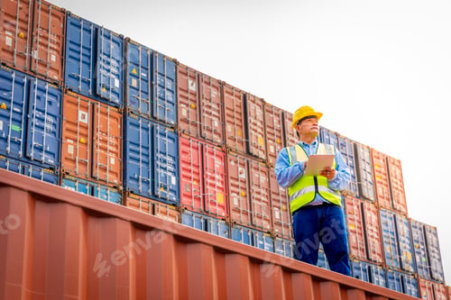 Preview: male engineers in a container shipping company Consulting