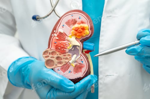 Preview: Kidney disease, Chronic kidney disease ckd, Doctor hold human model to treat and study in hospital.