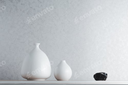 Preview: Minimalist interior home deisgn with a couple of vase and black obsidian stone, includes copy space