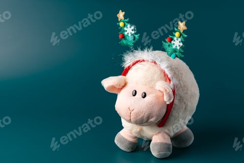 Preview: Toy sheep decoration for Christmas on green background