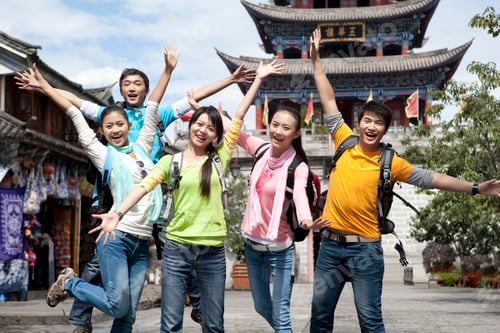 Preview: Excited young Chinese friends in the street of Dali
