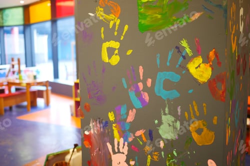 Preview: children's hands marks on wall